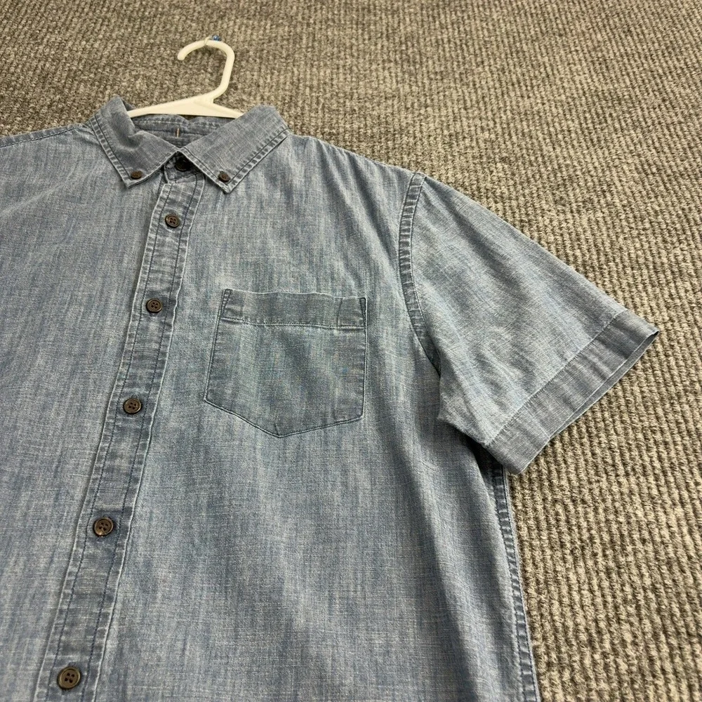 Banana‎ Republic Button Up Mens M Blue Cotton Untucked Fit Short Sleeve Casual